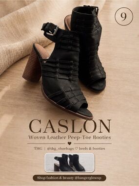 Caslon Black Woven Leather Peep-Toe Slingback Booties Size 9M
